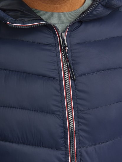 Jack & Jones SPRINT Red Stitches Quilted Hooded Jacket Navy Blazer - Bundy - Bundy Nadměrné Velikosti - 2XL-8XL