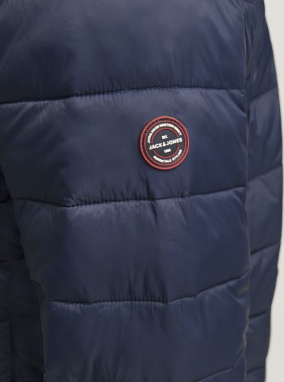 Jack & Jones SPRINT Red Stitches Quilted Hooded Jacket Navy Blazer - Bundy - Bundy Nadměrné Velikosti - 2XL-8XL