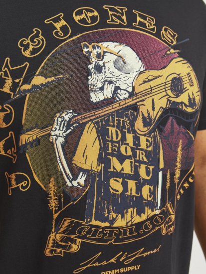 Jack & Jones JJSKULL ROCK T-Shirt Black - Trička - Trička nadměrné velikosti - 2XL-14XL