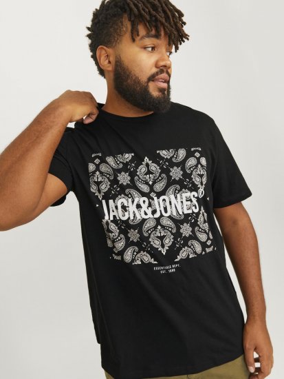 Jack & Jones JJPAISLEY T-Shirt Black - Trička - Trička nadměrné velikosti - 2XL-14XL