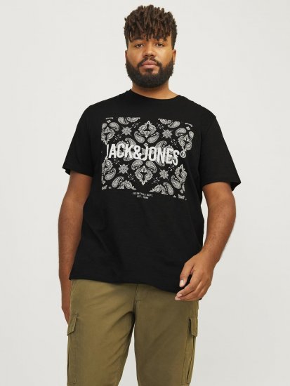 Jack & Jones JJPAISLEY T-Shirt Black - Trička - Trička nadměrné velikosti - 2XL-14XL