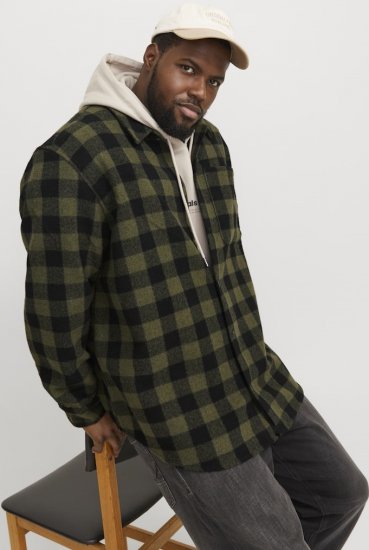 Jack & Jones ZAC Brushed Long Sleeve Overshirt Green - Košile - Košile 2XL-10XL