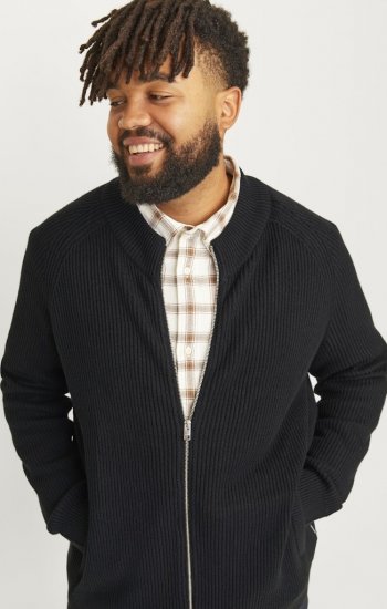 Jack & Jones PANNEL Turtleneck Knitted Sweater with Zipper Black - Mikiny & mikiny s kapucí - Mikiny & Mikiny s kapucí 2XL-12XL