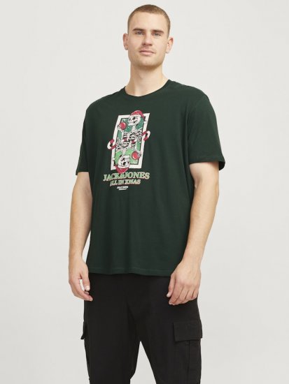 Jack & Jones XMAS Christmas Skull T-Shirt Dark Slate Grey - Trička - Trička nadměrné velikosti - 2XL-14XL