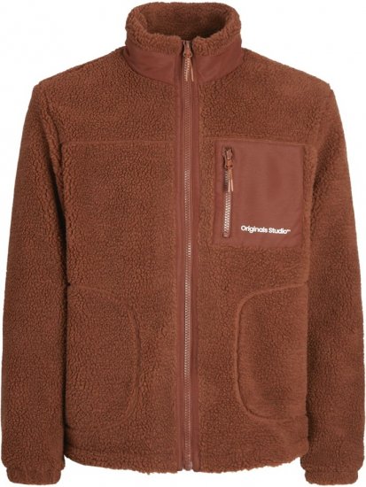 Jack & Jones ESTERBRO High Collar Teddy Jacket Brandy Brown - Bundy - Bundy Nadměrné Velikosti - 2XL-8XL