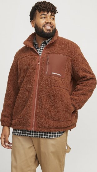 Jack & Jones ESTERBRO High Collar Teddy Jacket Brandy Brown - Bundy - Bundy Nadměrné Velikosti - 2XL-8XL