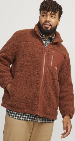 Jack & Jones ESTERBRO High Collar Teddy Jacket Brandy Brown - Bundy - Bundy Nadměrné Velikosti - 2XL-8XL
