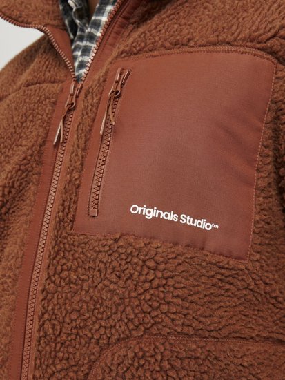 Jack & Jones ESTERBRO High Collar Teddy Jacket Brandy Brown - Bundy - Bundy Nadměrné Velikosti - 2XL-8XL