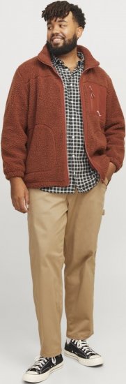 Jack & Jones ESTERBRO High Collar Teddy Jacket Brandy Brown - Bundy - Bundy Nadměrné Velikosti - 2XL-8XL