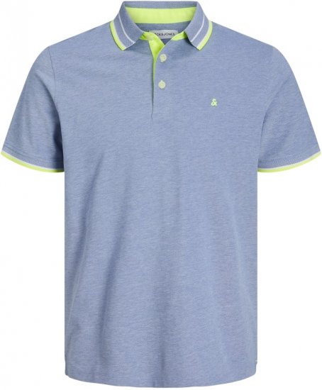 Jack & Jones PAULOS Short Sleeve Polo Light Blue/NEON - Polokošile - Polokošile 2XL-8XL - Trička s límečkem 2XL-8XL