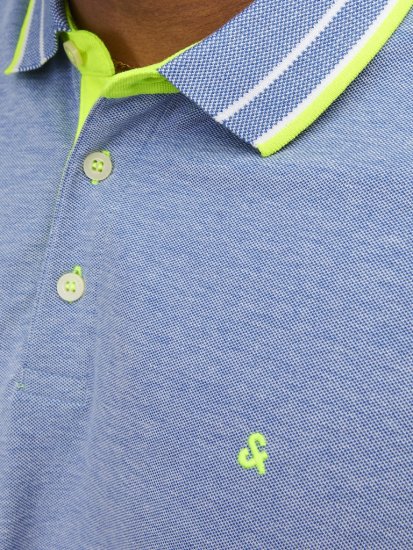 Jack & Jones PAULOS Short Sleeve Polo Light Blue/NEON - Polokošile - Polokošile 2XL-8XL - Trička s límečkem 2XL-8XL