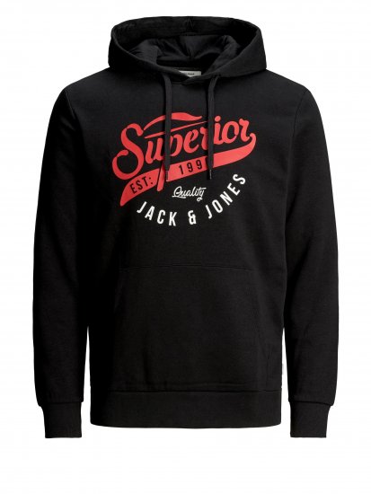 Jack & Jones Elogo Sweat Hood Black - Mikiny & mikiny s kapucí - Mikiny & Mikiny s kapucí 2XL-12XL