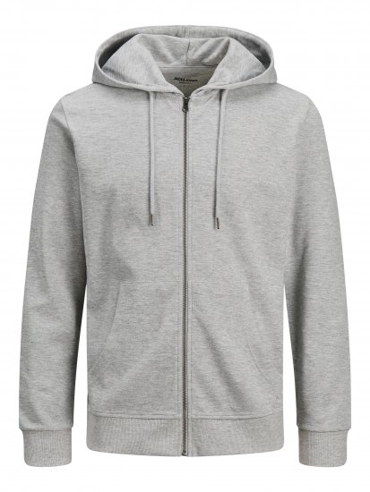 Jack & Jones Basic Sweat Zip Hood Light Grey Melange - Mikiny & mikiny s kapucí - Mikiny & Mikiny s kapucí 2XL-12XL