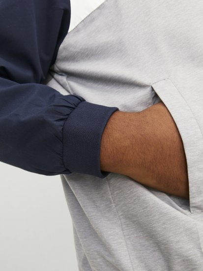 Jack & Jones RUSH White/Grey Blocking Bomber Jacket with Hood Navy Blazer - Bundy - Bundy Nadměrné Velikosti - 2XL-8XL