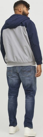 Jack & Jones RUSH White/Grey Blocking Bomber Jacket with Hood Navy Blazer - Bundy - Bundy Nadměrné Velikosti - 2XL-8XL