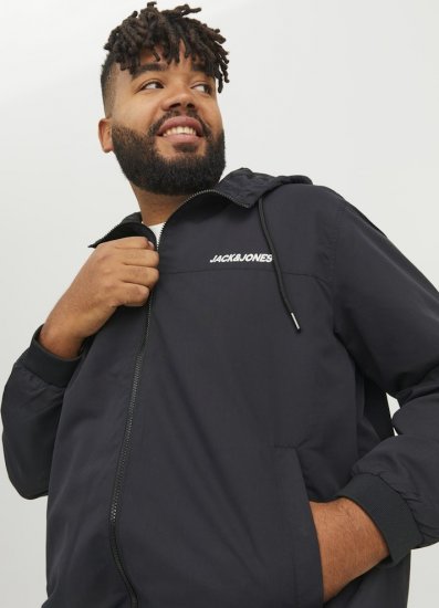Jack & Jones RUSH SOLID Bomber Jacket with Hood Black - Bundy - Bundy Nadměrné Velikosti - 2XL-8XL