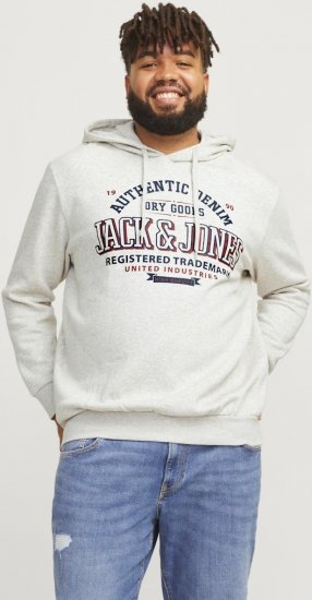 Jack & Jones 2 COL LOGO Hoodie White Melange - Mikiny & mikiny s kapucí - Mikiny & Mikiny s kapucí 2XL-12XL