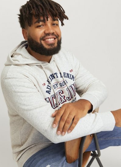 Jack & Jones 2 COL LOGO Hoodie White Melange - Mikiny & mikiny s kapucí - Mikiny & Mikiny s kapucí 2XL-12XL