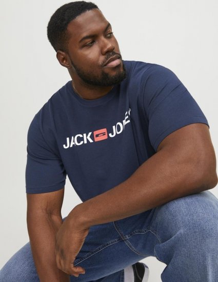 Jack & Jones Corp Logo Crew Neck T-Shirt Navy Blazer - Trička - Trička nadměrné velikosti - 2XL-14XL