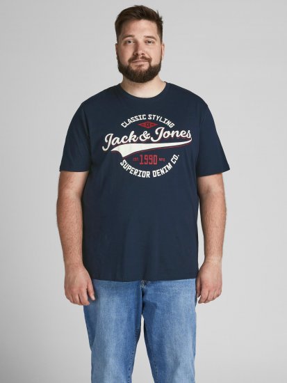 Jack & Jones JJELOGO TEE Navy - Trička - Trička nadměrné velikosti - 2XL-14XL