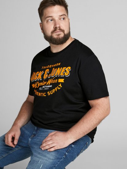 Jack & Jones JJELOGO TEE Black - Trička - Trička nadměrné velikosti - 2XL-14XL