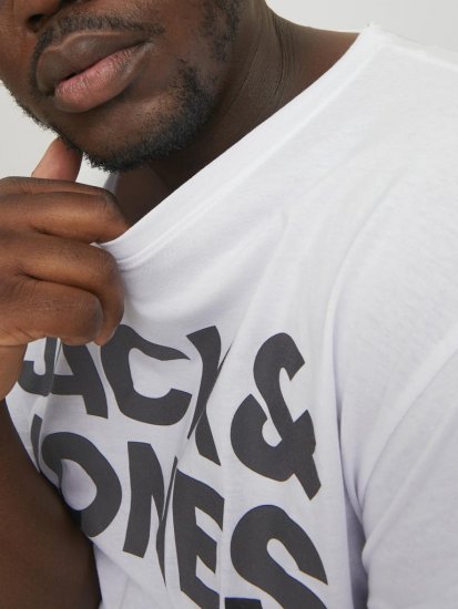 Jack & Jones CORP Logo T-Shirt White w Large Black Print - Trička - Trička nadměrné velikosti - 2XL-14XL