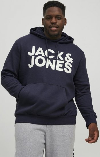Jack & Jones CORP LOGO Large Print Hoodie Navy Blazer - Mikiny & mikiny s kapucí - Mikiny & Mikiny s kapucí 2XL-12XL