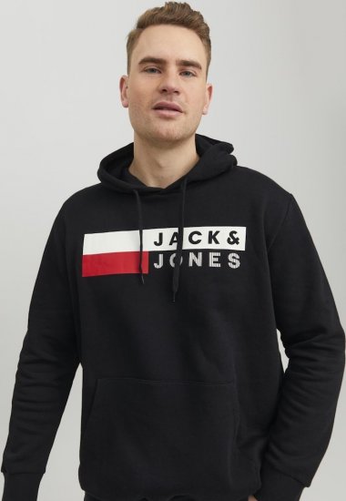 Jack & Jones CORP LOGO PLAY 4 Print Hoodie Black - Mikiny & mikiny s kapucí - Mikiny & Mikiny s kapucí 2XL-12XL