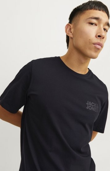 Jack & Jones CORP Logo T-Shirt Black w Small Black Print - Trička - Trička nadměrné velikosti - 2XL-14XL