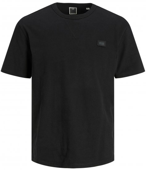 Jack & Jones JCOCLASSIC WAFFLE BADGE TEE Black - Trička - Trička nadměrné velikosti - 2XL-14XL