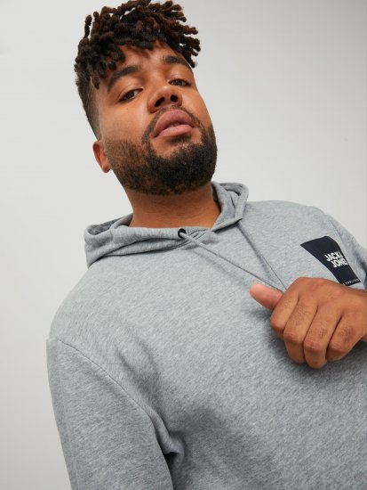 Jack & Jones JJLOCK SWEAT HOOD Grey - Mikiny & mikiny s kapucí - Mikiny & Mikiny s kapucí 2XL-12XL