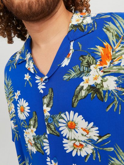 Jack & Jones JORLUKE FLORES Resort Shirt Nautical Blue - Košile - Košile 2XL-10XL