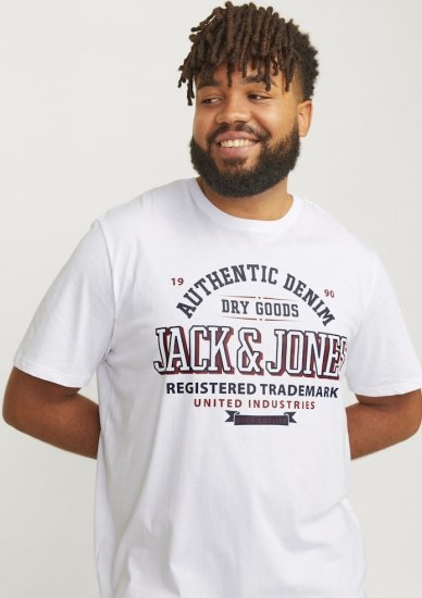 Jack & Jones JJELOGO O-Neck T-Shirt White - Trička - Trička nadměrné velikosti - 2XL-14XL
