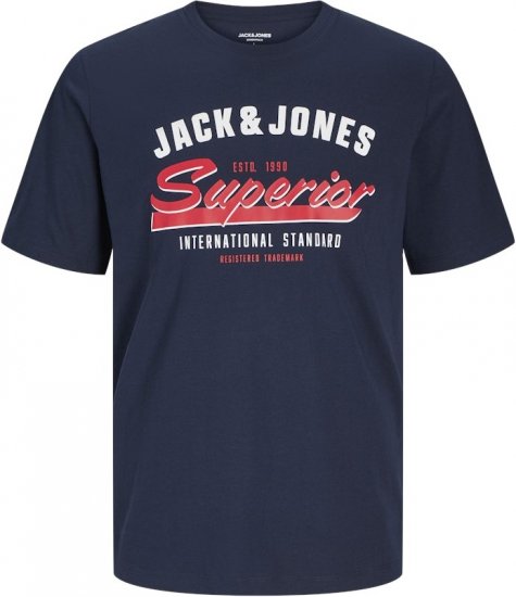 Jack & Jones LOGO O-Neck T-Shirt Dark Blue - Trička - Trička nadměrné velikosti - 2XL-14XL