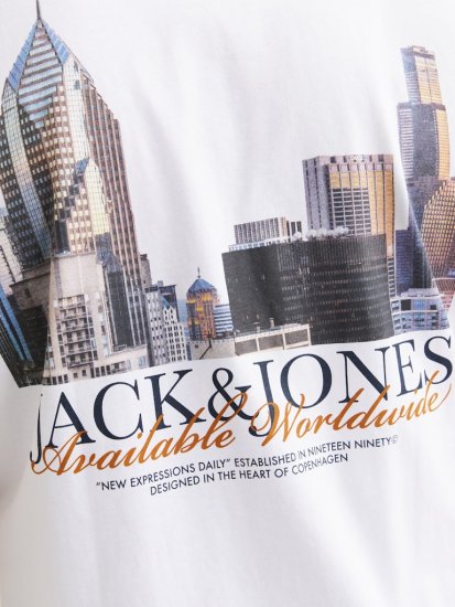 Jack & Jones Boston Photo Crew Neck T-Shirt Bright White - Trička - Trička nadměrné velikosti - 2XL-14XL