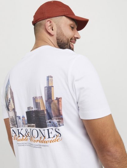 Jack & Jones Boston Photo Crew Neck T-Shirt Bright White - Trička - Trička nadměrné velikosti - 2XL-14XL