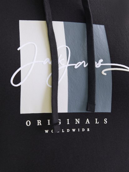 Jack & Jones Frederiksberg Box Script Hoodie Black - Mikiny & mikiny s kapucí - Mikiny & Mikiny s kapucí 2XL-12XL