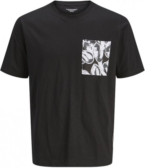 Jack & Jones Split Pocket Print T-Shirt Black - Trička - Trička nadměrné velikosti - 2XL-14XL