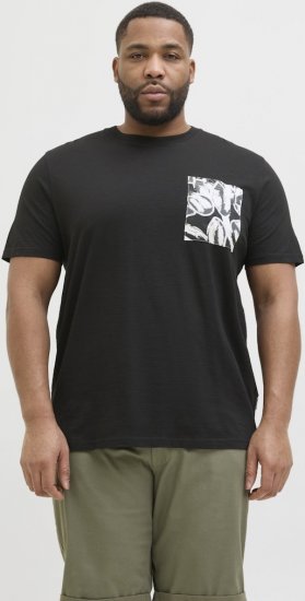 Jack & Jones Split Pocket Print T-Shirt Black - Trička - Trička nadměrné velikosti - 2XL-14XL