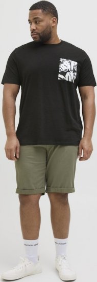 Jack & Jones Split Pocket Print T-Shirt Black - Trička - Trička nadměrné velikosti - 2XL-14XL