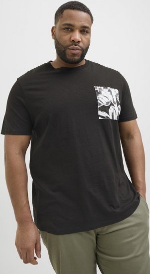 Jack & Jones Split Pocket Print T-Shirt Black - Trička - Trička nadměrné velikosti - 2XL-14XL