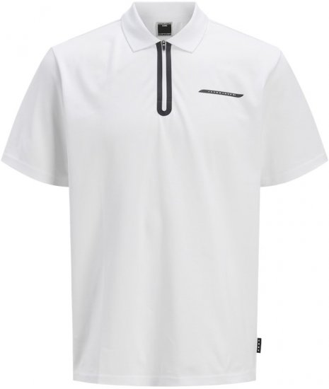 Jack & Jones Fusion Pique Zipper Polo Bright White - Polokošile - Polokošile 2XL-8XL - Trička s límečkem 2XL-8XL
