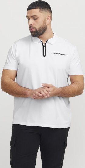 Jack & Jones Fusion Pique Zipper Polo Bright White - Polokošile - Polokošile 2XL-8XL - Trička s límečkem 2XL-8XL