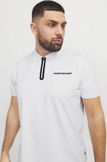 Jack & Jones Fusion Pique Zipper Polo Bright White - Polokošile - Polokošile 2XL-8XL - Trička s límečkem 2XL-8XL