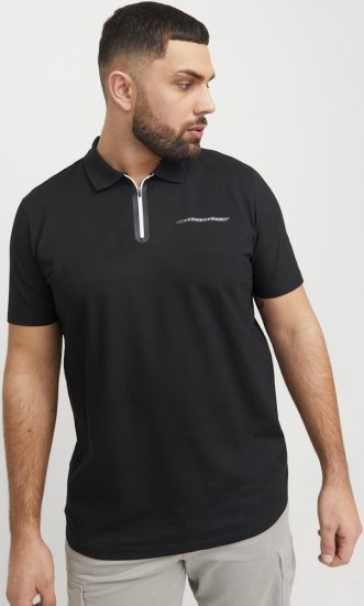 Jack & Jones Fusion Pique Zipper Polo Black - Polokošile - Polokošile 2XL-8XL - Trička s límečkem 2XL-8XL