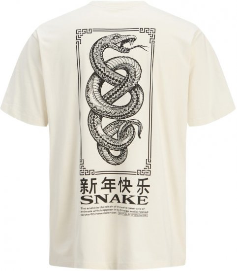 Jack & Jones Snake Crew Neck T-Shirt Antique White - Trička - Trička nadměrné velikosti - 2XL-14XL