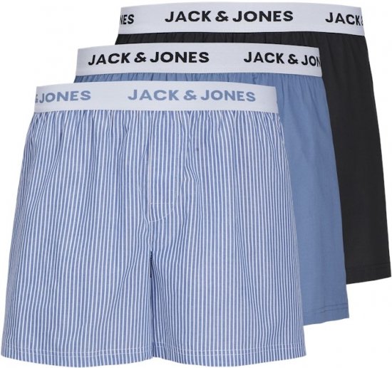 Jack & Jones TOKYO Woven Coronet Blue - Blue Stripes Boxers 3-Pack Black - Spodní prádlo - Spodní Prádlo Nadměrné Velikosti 2XL-8XL