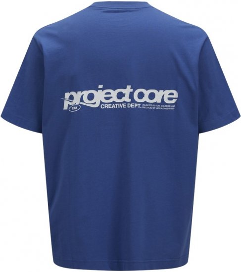 Jack & Jones Union Front & Back Print Crew Neck T-Shirt Beaucoup Blue - Trička - Trička nadměrné velikosti - 2XL-14XL