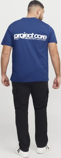 Jack & Jones Union Front & Back Print Crew Neck T-Shirt Beaucoup Blue - Trička - Trička nadměrné velikosti - 2XL-14XL