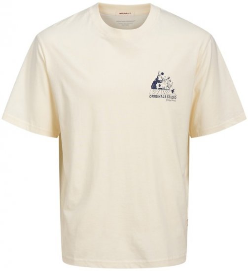 Jack & Jones Bellagio Collage Crew Neck T-Shirt Antique White - Trička - Trička nadměrné velikosti - 2XL-14XL